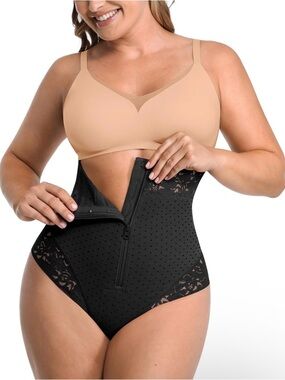 High-Waist Black Shaping Brief with Front Zipper